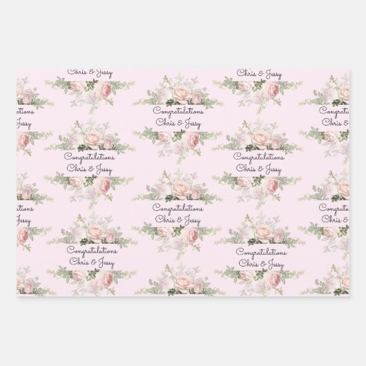 Hochzeitsnamenszusätze weich rosa Rosen 3 Geschenk Geschenkpapier Set (Vorderseite 3)