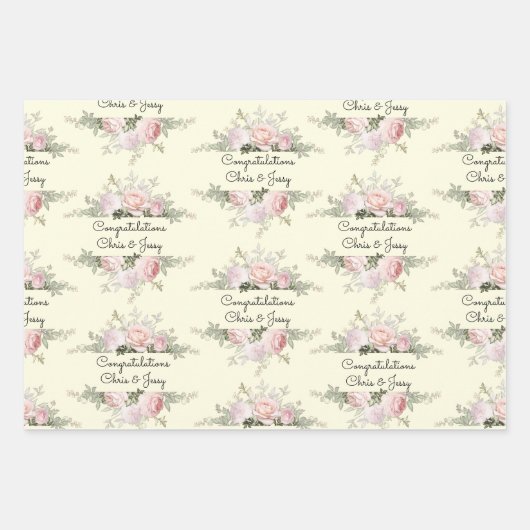 Hochzeitsnamenszusätze weich rosa Rosen 3 Geschenk Geschenkpapier Set (Vorderseite 2)