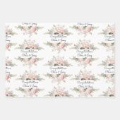 Hochzeitsnamenszusätze weich rosa Rosen 3 Geschenk Geschenkpapier Set (Vorderseite)
