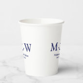 Hochzeitsnautische Ankernacht blau & weiß Monogram Pappbecher (Links)
