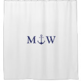Hochzeitsnautische Ankernacht blaues Mongramm Duschvorhang (Vorderseite)