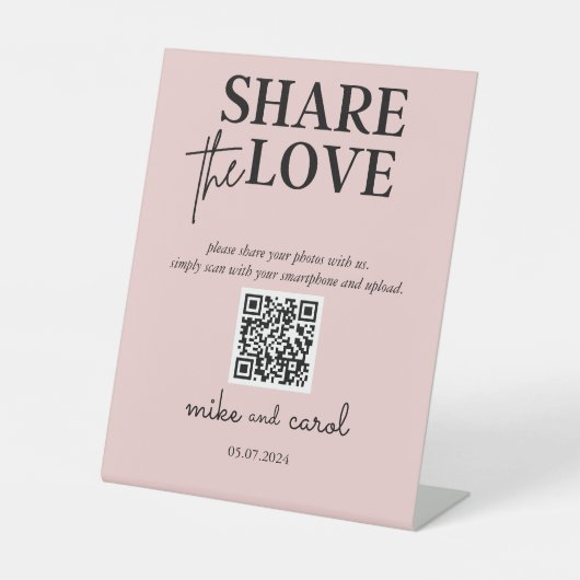 Hochzeitsnotiz des Liebe-Fotos QR-Code rosa Sockelschild (Vorderseite)
