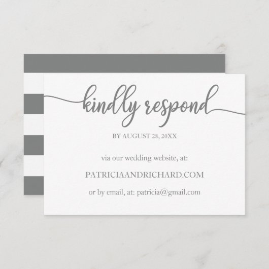 Hochzeitsonline RSVP Card Graue Kalligraphie (Vorne/Hinten)