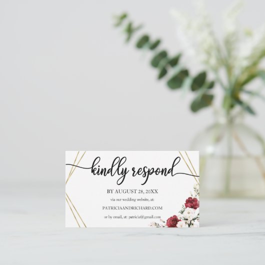 Hochzeitsonline UAWG Burgundy Floral Geometric Begleitkarte (Stehend Vorderseite)