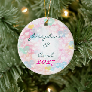 Hochzeitsornament geschichtete Wasserfarben-Herzen Keramik Ornament