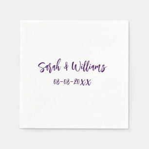 Hochzeitspaar. Datum des Namens lila einfach Serviette