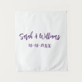 Hochzeitspaar. Datum des Namens lila einfach Wandteppich (Vorderseite)