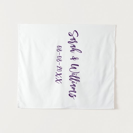 Hochzeitspaar. Datum des Namens lila einfach Wandteppich (Vorderseite (Horizontal))