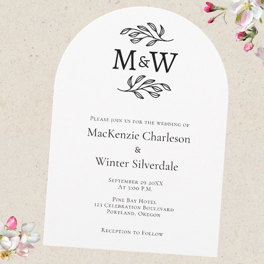 Hochzeitspaar Einfaches Monogramm Initialen Minima Einladung