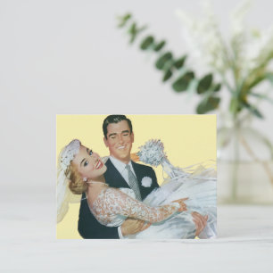 Hochzeitspaar, glückliche Braut und Bräutigam im V Ankündigung