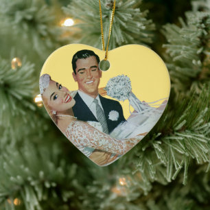 Hochzeitspaar, glückliche Braut und Bräutigam im V Keramikornament