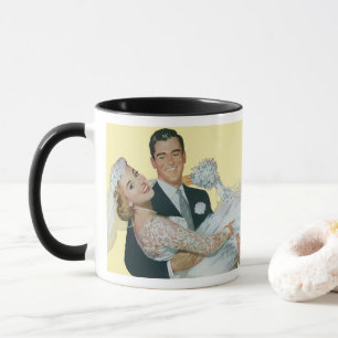 Hochzeitspaar, glückliche Braut und Bräutigam im V Tasse