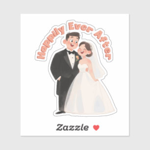 Hochzeitspaar-Illustration Glücklich bis ans Leben Aufkleber