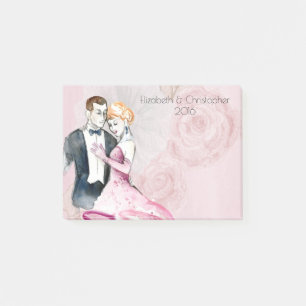 Hochzeitspaar im Vintage-Stil mit personalisierter Post-it Klebezettel