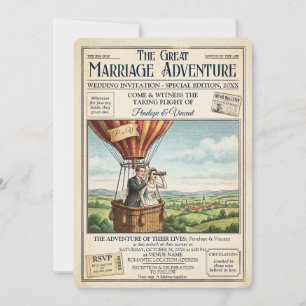Hochzeitspaar in einem Heißluftballon Einladung