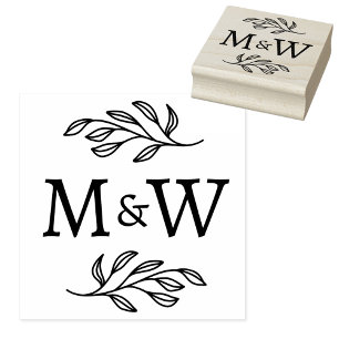 Hochzeitspaar-Monogramm Elegant Botanisch Gummistempel