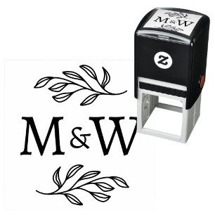 Hochzeitspaar-Monogramm Elegant Botanisch Permastempel