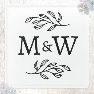 Hochzeitspaar-Monogramm-Initialen Elegant Botanisc Glasuntersetzer