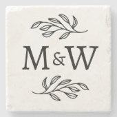 Hochzeitspaar-Monogramm Initialen Elegant Botanisc Steinuntersetzer (Vorderseite)