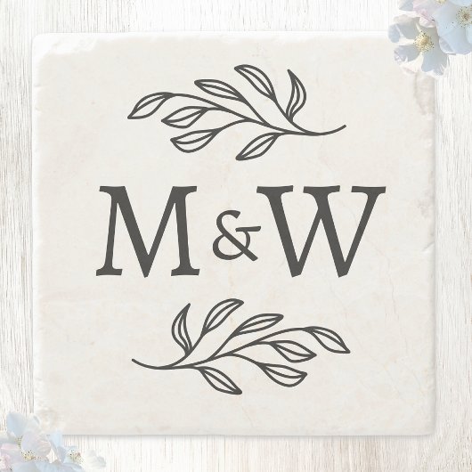Hochzeitspaar-Monogramm Initialen Elegant Botanisc Steinuntersetzer