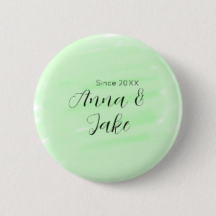 Hochzeitspaar Name Datum grün Wasserfarbe Pastell Button