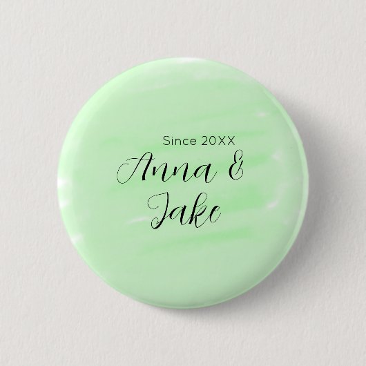 Hochzeitspaar Name Datum grün Wasserfarbe Pastell Button (Vorderseite)