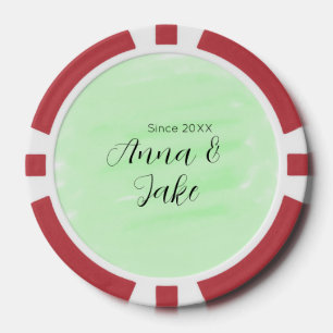 Hochzeitspaar Name Datum grün Wasserfarbe Pastell  Pokerchips