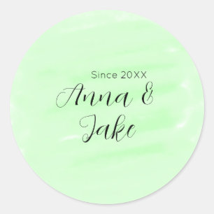 Hochzeitspaar Name Datum grün Wasserfarbe Pastell Runder Aufkleber