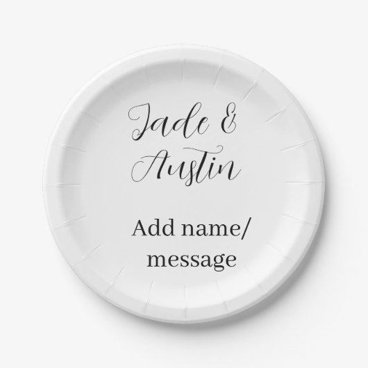 Hochzeitspaar Name Nachricht Datum romantisch eleg Pappteller (Vorderseite)