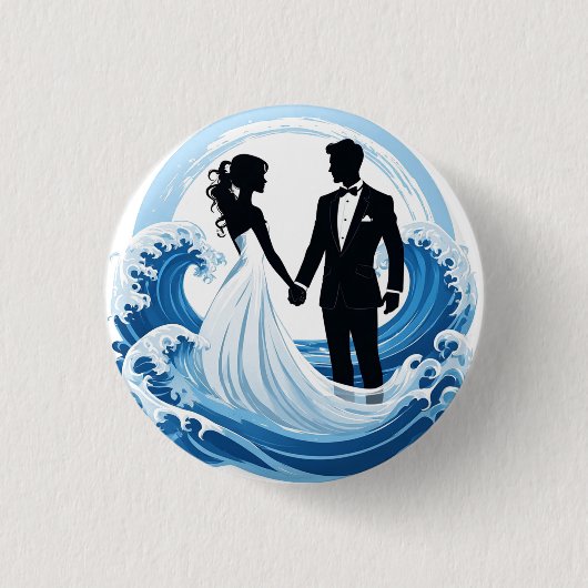 Hochzeitspaar-Silhouette Händchenhalten Button (Vorderseite)