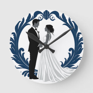 Hochzeitspaar-Silhouette Händchenhalten Runde Wanduhr