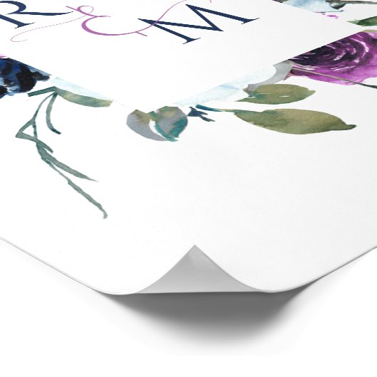 Hochzeitspaare Initials Lila und Blue Sign Poster (Ecke)
