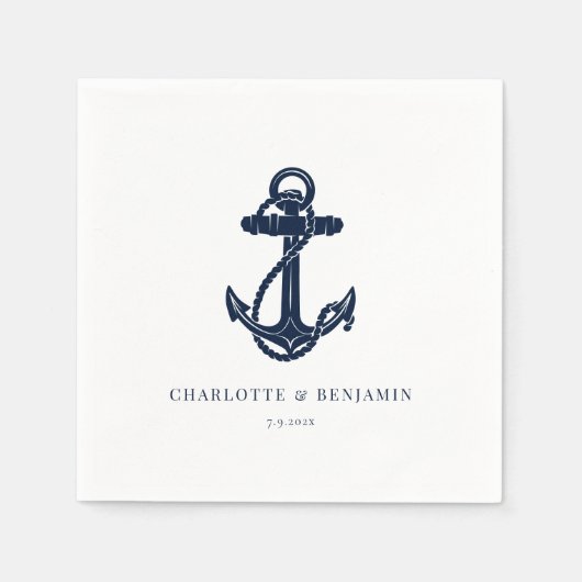 Hochzeitspapier für Navy Nautical Anchor Coastal Serviette (Vorderseite)
