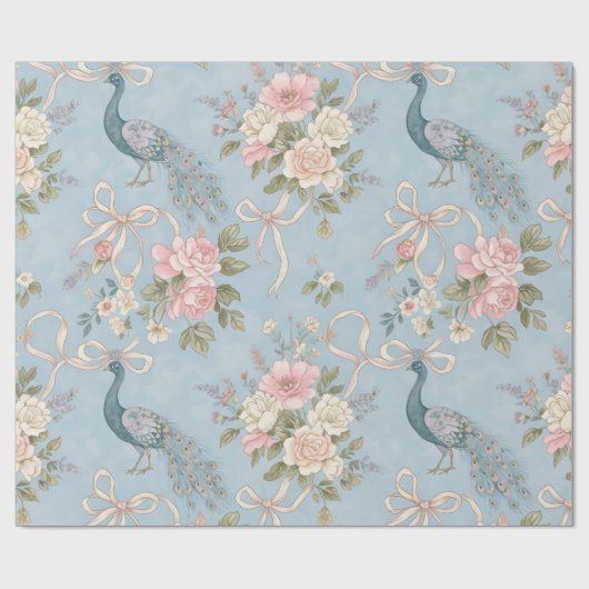 Hochzeitspapier mit Floralen und Pfauen Geschenkpapier (Flach)
