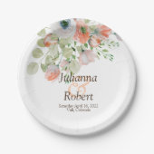 Hochzeitspapier mit rosa und blauen Aquarellen Pappteller (Vorderseite)