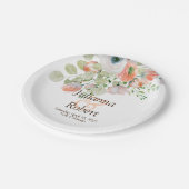 Hochzeitspapier mit rosa und blauen Aquarellen Pappteller (Schrägansicht)