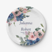 Hochzeitspapier mit rosa und blauen Aquarellen Pappteller (Vorderseite)