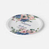 Hochzeitspapier mit rosa und blauen Aquarellen Pappteller (Schrägansicht)