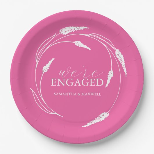 Hochzeitspapier Teller Fuchsia Pink Kranz (Vorderseite)