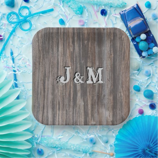 Hochzeitspapier-Teller im HolzLook in der Mitte Pappteller (Party)