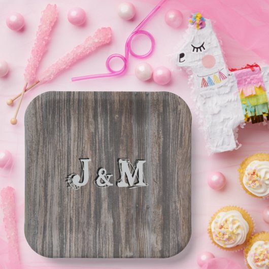 Hochzeitspapier-Teller im HolzLook in der Mitte Pappteller (Party)