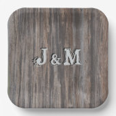 Hochzeitspapier-Teller im HolzLook in der Mitte Pappteller (Vorderseite)