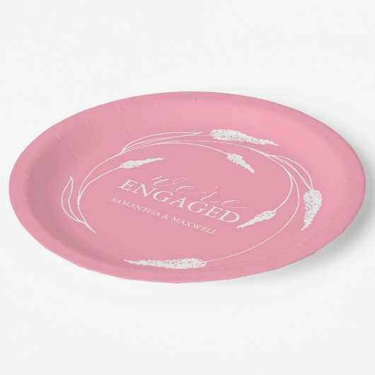 Hochzeitspapier-Teller Rosa Kranz Pappteller (Schrägansicht)