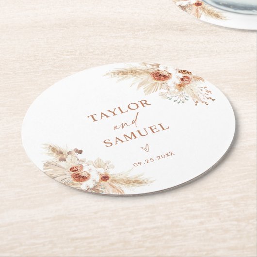 Hochzeitspapier-Untersetzer | Boho Pampas Grass De Runder Pappuntersetzer (Angewinkelt)