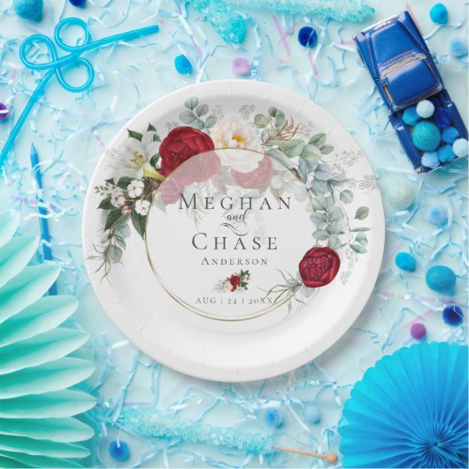 Hochzeitspapierplatte | Lebhafte Red Peony Bouquet Pappteller (Party)