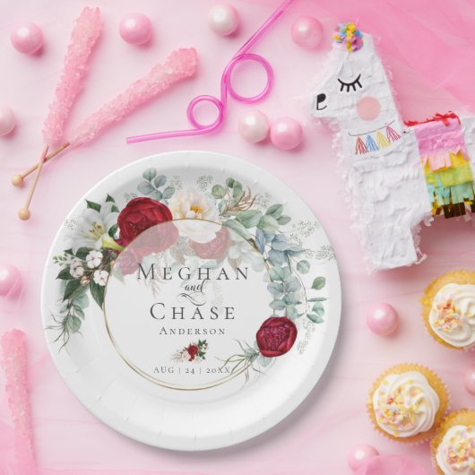 Hochzeitspapierplatte | Lebhafte Red Peony Bouquet Pappteller (Party)