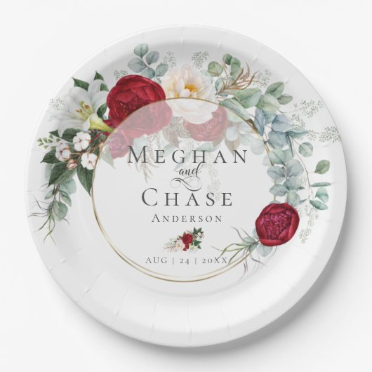 Hochzeitspapierplatte | Lebhafte Red Peony Bouquet Pappteller (Vorderseite)