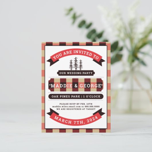 Hochzeitsparty | Buffalo Karo Flannel Postkarte (Stehend Vorderseite)