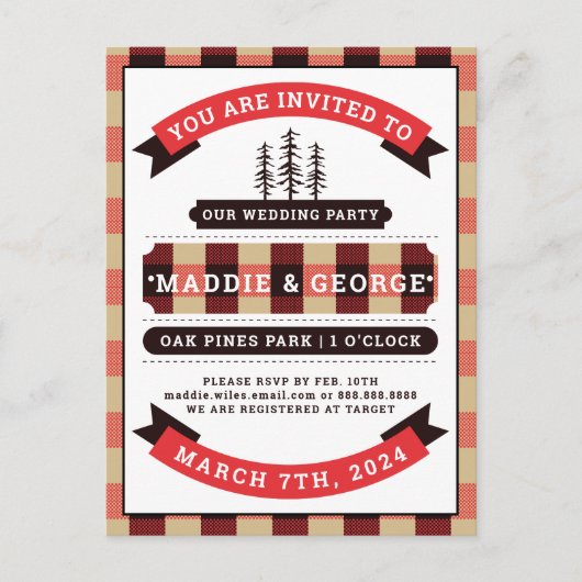 Hochzeitsparty | Buffalo Karo Flannel Postkarte (Vorderseite)