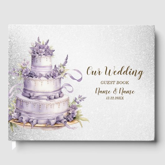 Hochzeitsparty Cake Lavendel Floral Wasserfarbe Gästebuch (Vorderseite)
